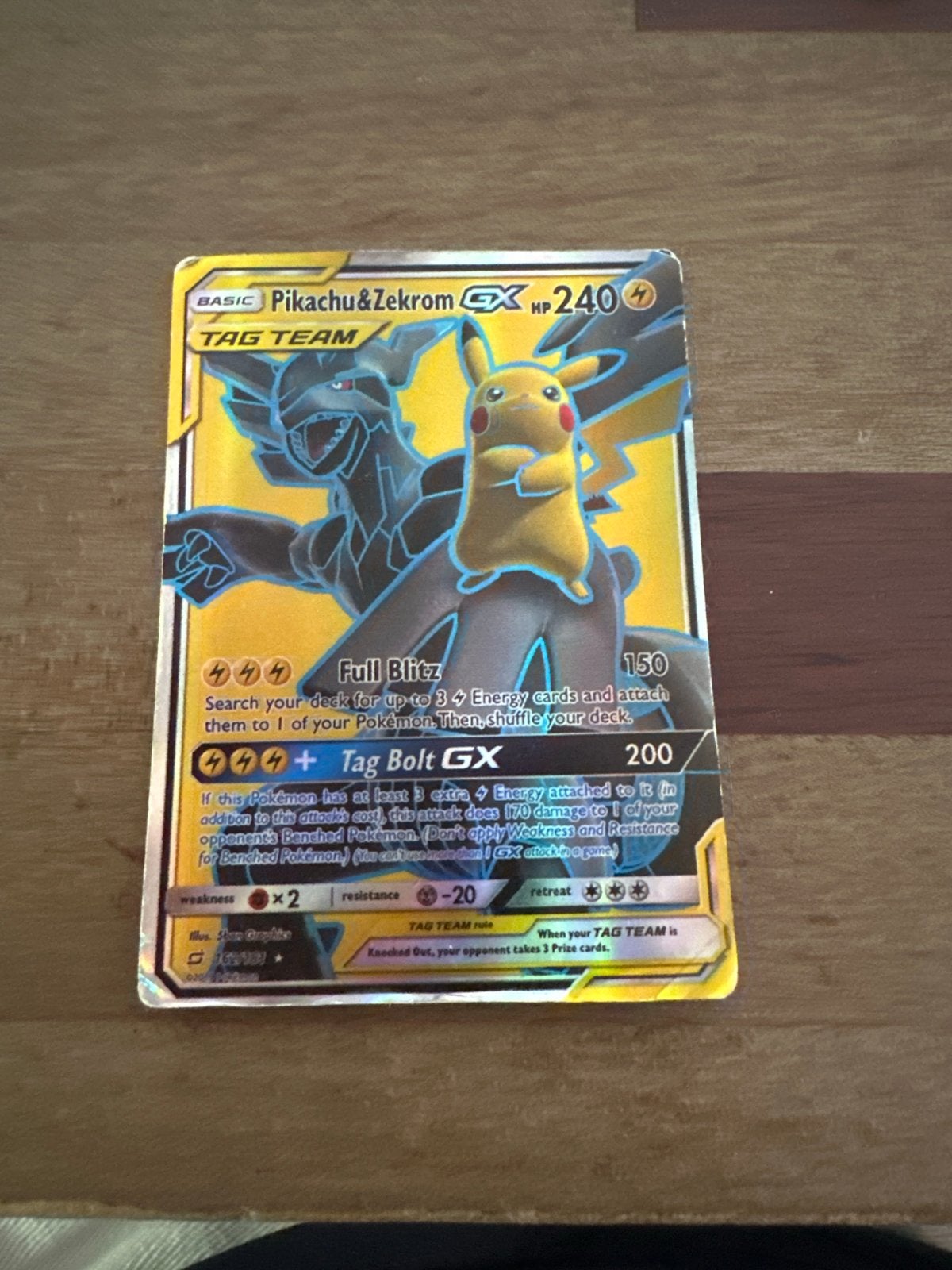 Pikachu & Zekrom GX TAG TEAM Pokémon Kaart, Ophalen of Verzenden, Gebruikt, Losse kaart