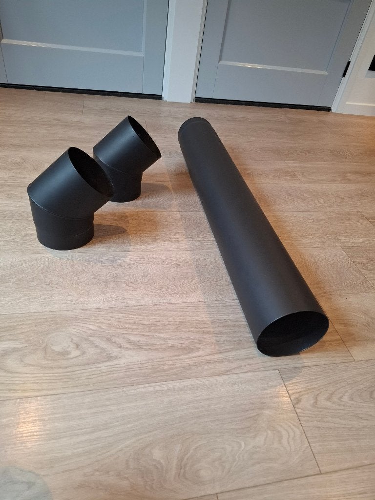 dikwandige kachelpijp+2 bochten 45 graden (diameter 150 mm), Ophalen, Zo goed als nieuw, Hout, Houtkachel