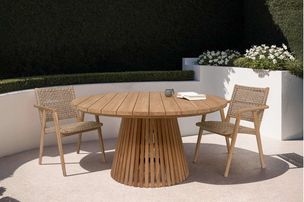 Ronde teak tuintafel Cindo 150 cm van 999 voor 499, Ophalen, Maxi Living, Zo goed als nieuw, Maxiliving86@gmail.com