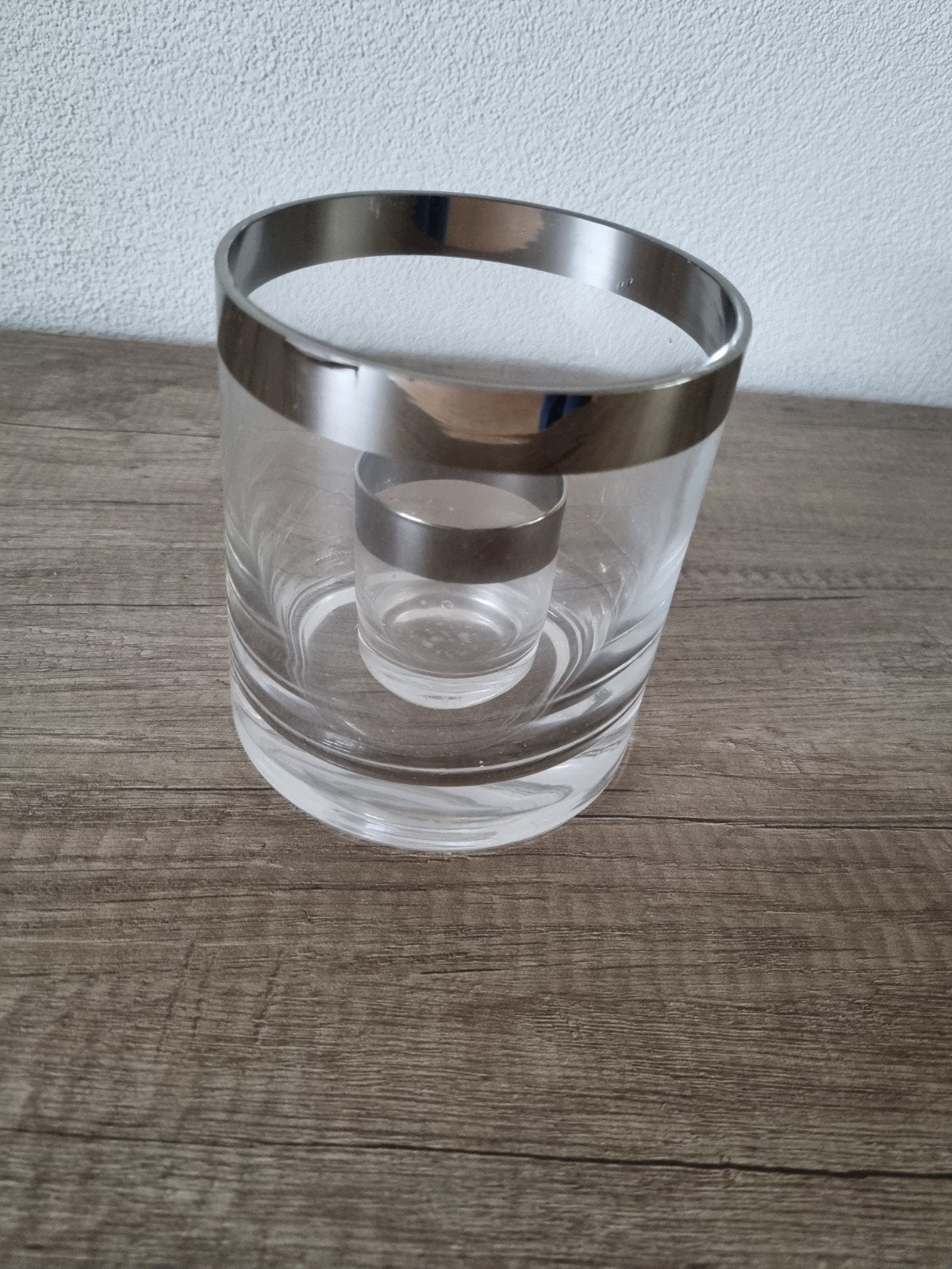 Glazen waxinelichthouder met zilveren rand, Ophalen, Waxinelichthouder, Zilver, Glas