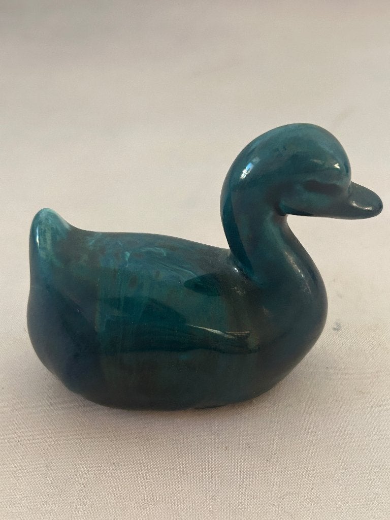 Blauwgroen keramiek eendje vintage decoratiebeeldje, Ophalen of Verzenden