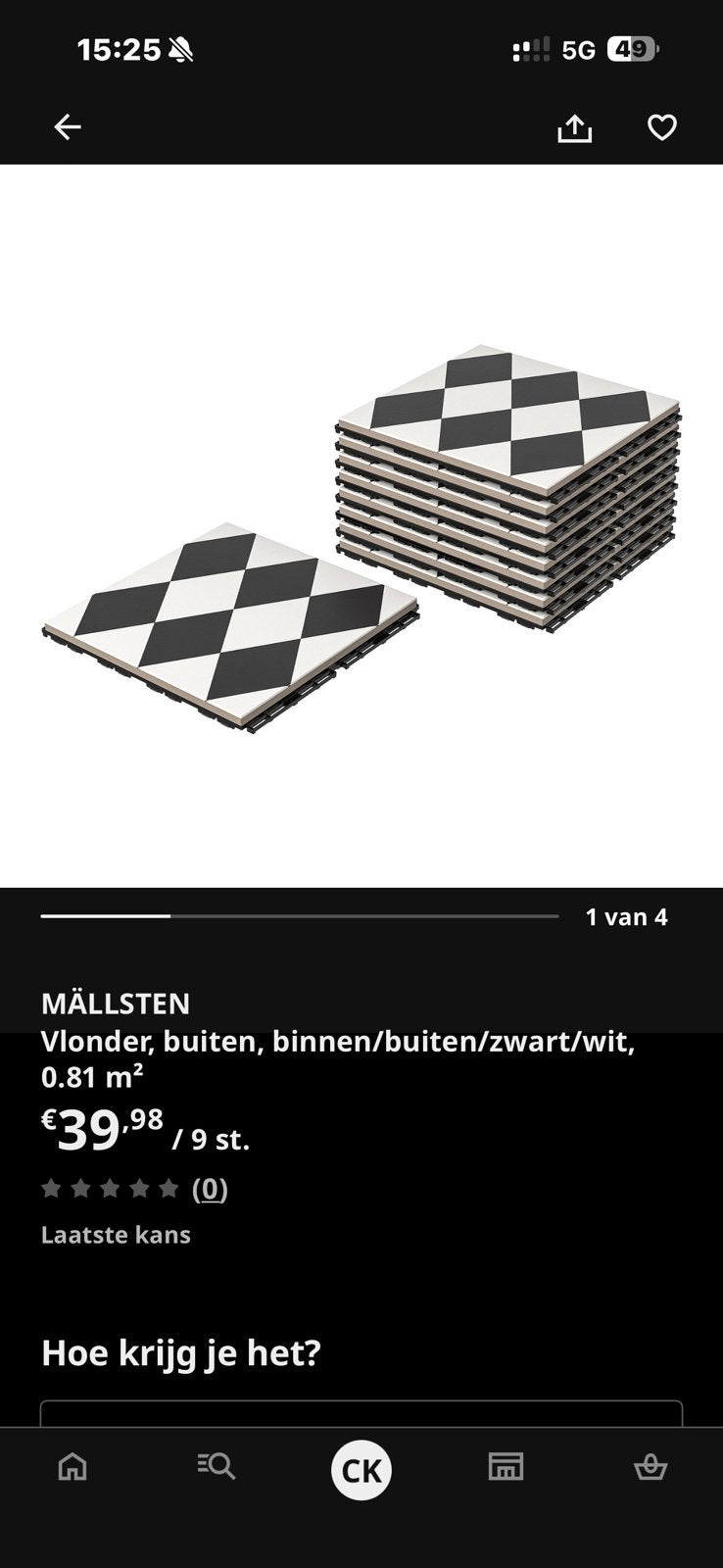 IKEA MÄLLSTEN zwart/witte vlondertegels – ca. 100 stuks, Ophalen, Gebruikt, Overige materialen
