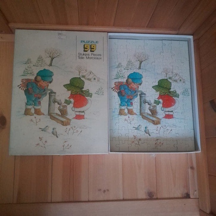Vintage Legpuzzel 99 Stukjes - Wintertafereel, Ophalen of Verzenden, Minder dan 500 stukjes, Gebruikt, Legpuzzel