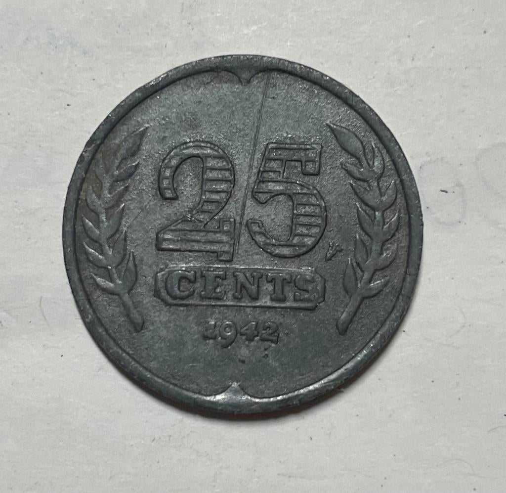 25 cent Nederland 1942 zink, Ophalen of Verzenden, Koningin Wilhelmina, 25 cent