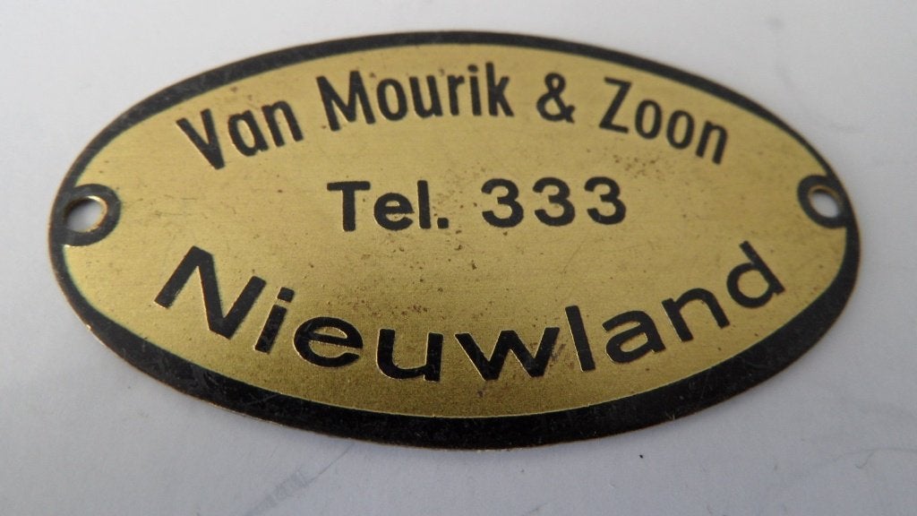 Van Mourik en Zoon Nieuwland spatbordplaatje, messing, Verzenden, Zo goed als nieuw, Gebruiksvoorwerp