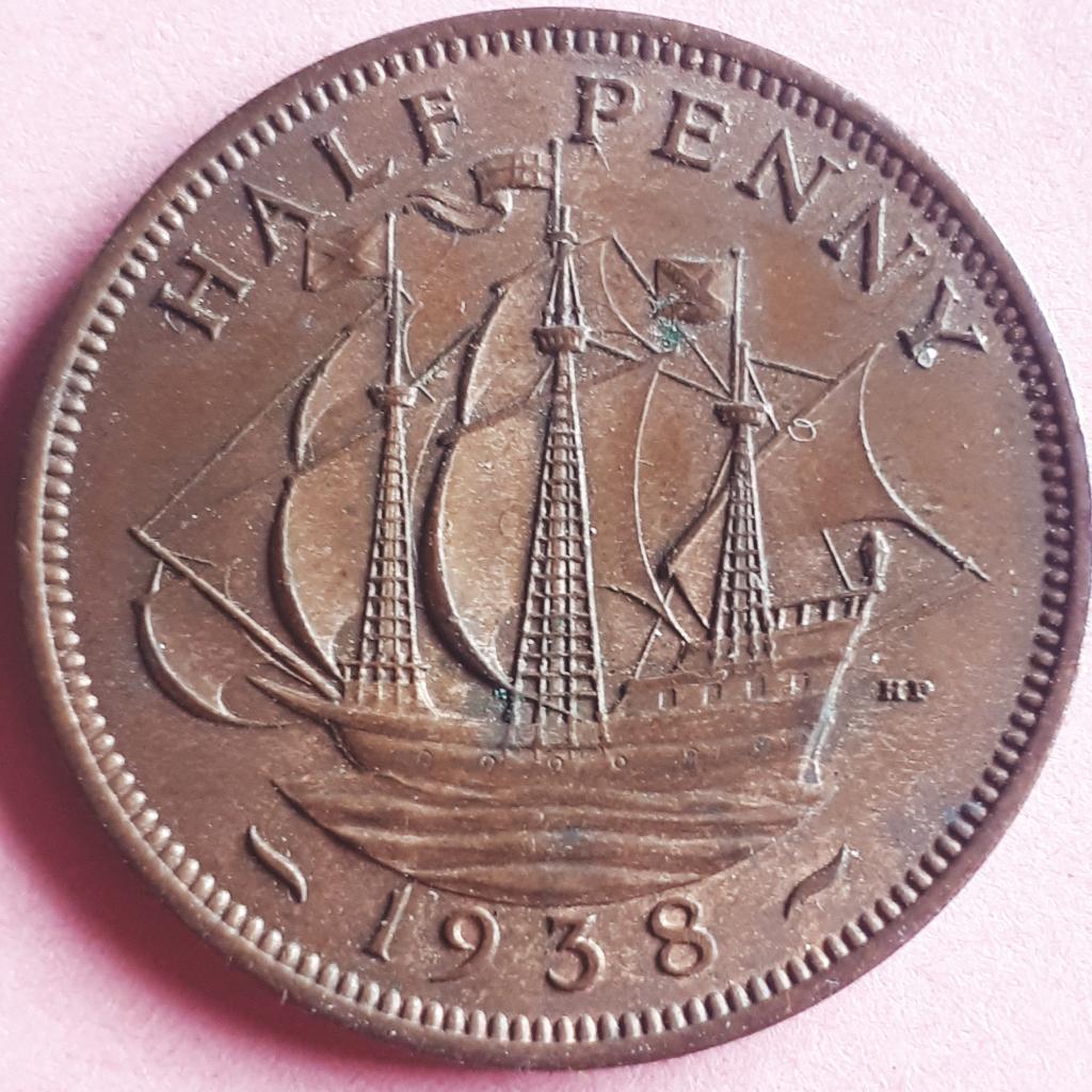 U.K. :1/2 PENNY 1938 HIGH GRADED aUNC KM 844, Postzegels en Munten, Munten | Europa | Niet-Euromunten, Ophalen of Verzenden, Overige landen