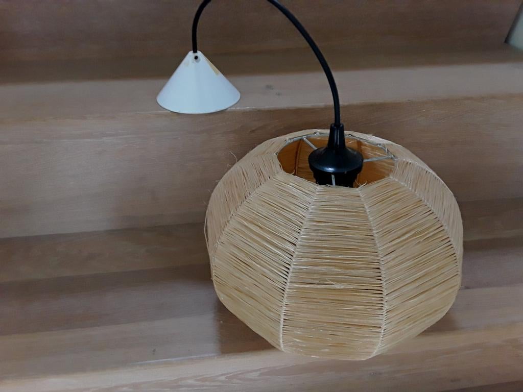 Vintage hanglamp, Raffia, jaren 70, Ophalen of Verzenden, Gebruikt, Rond, Vintage