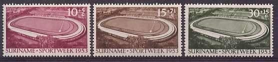 Suriname NVPH nr 309/11 postfris Stadion Paramaribo 1953, Postzegels en Munten, Postzegels | Suriname, Ophalen of Verzenden, Postfris