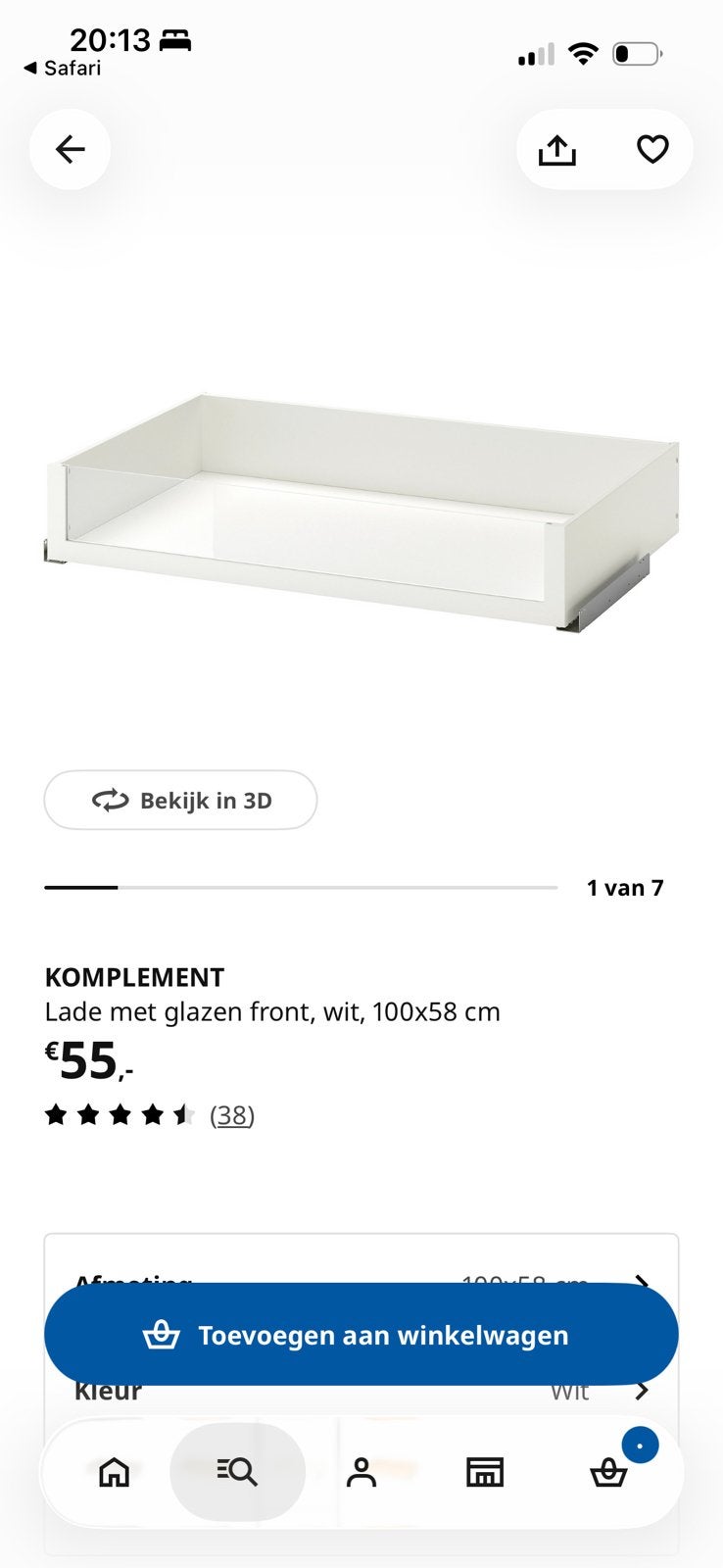 Ikea Pax Kompelemt lade met glazen front, Huis en Inrichting, Ophalen, 50 tot 100 cm, Zo goed als nieuw, Minder dan 100 cm
