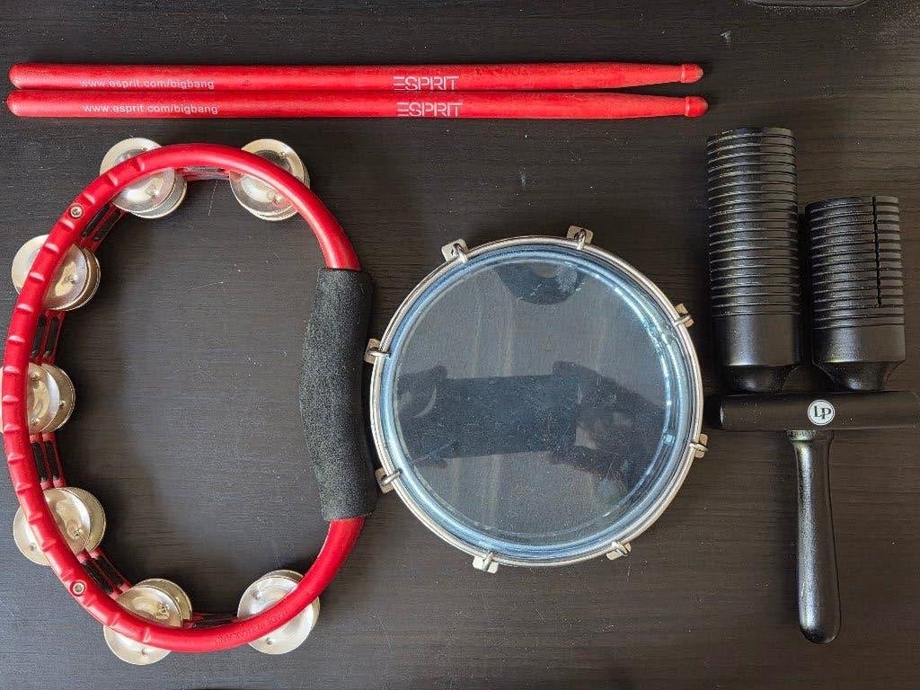 Mooie percussie set: MEINL tambourijn, LP agogo, TripleA, Muziek en Instrumenten, Percussie, Ophalen of Verzenden, Zo goed als nieuw