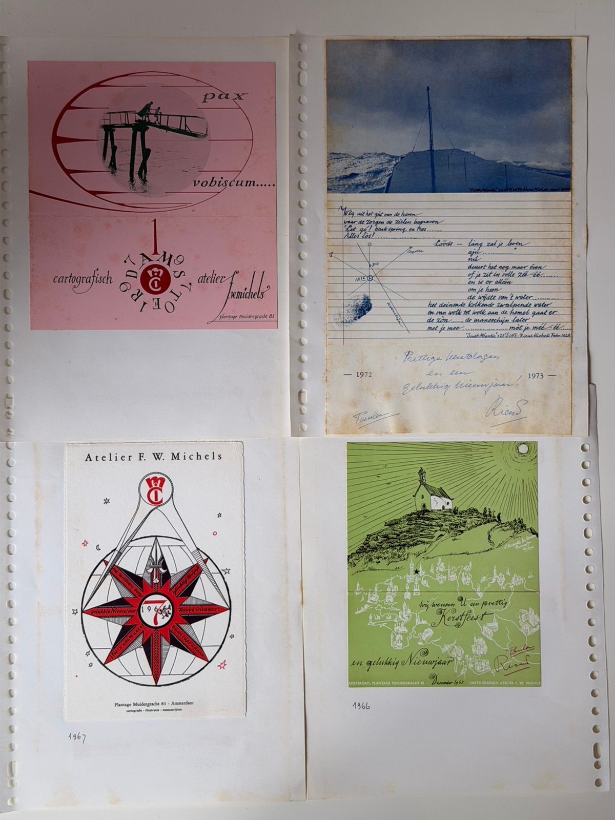 Cartografisch atelier W.F. Michels 7 Wenskaarten -Gesigneerd, Antiek en Kunst, Ophalen of Verzenden