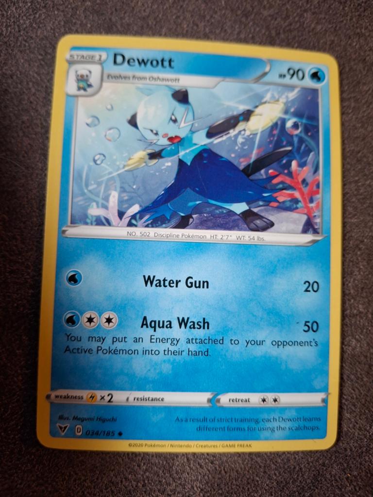 Pokémon Kaart: Dewott (034/185) - Water Type, Ophalen of Verzenden, Zo goed als nieuw, Losse kaart