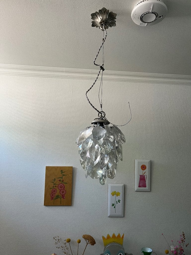 2x Hanglamp glaspegels antiek brocante, Gebruikt, Ophalen of Verzenden, Glas, E14 (klein)