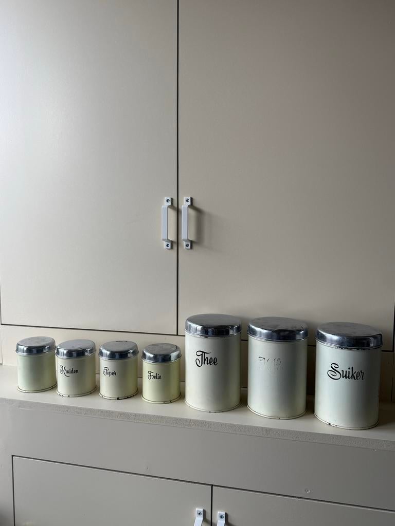 Vintage Brabantia Kruidenblikken Crème - Set van 6, Ophalen of Verzenden