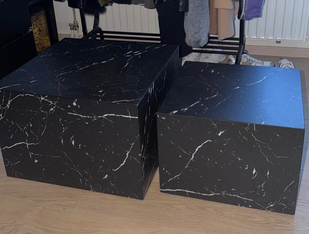 Set van 2 marmerlook salontafels - Zwart (JYSK) was 130euro., Ophalen, Kunststof, Vierkant, 50 tot 100 cm