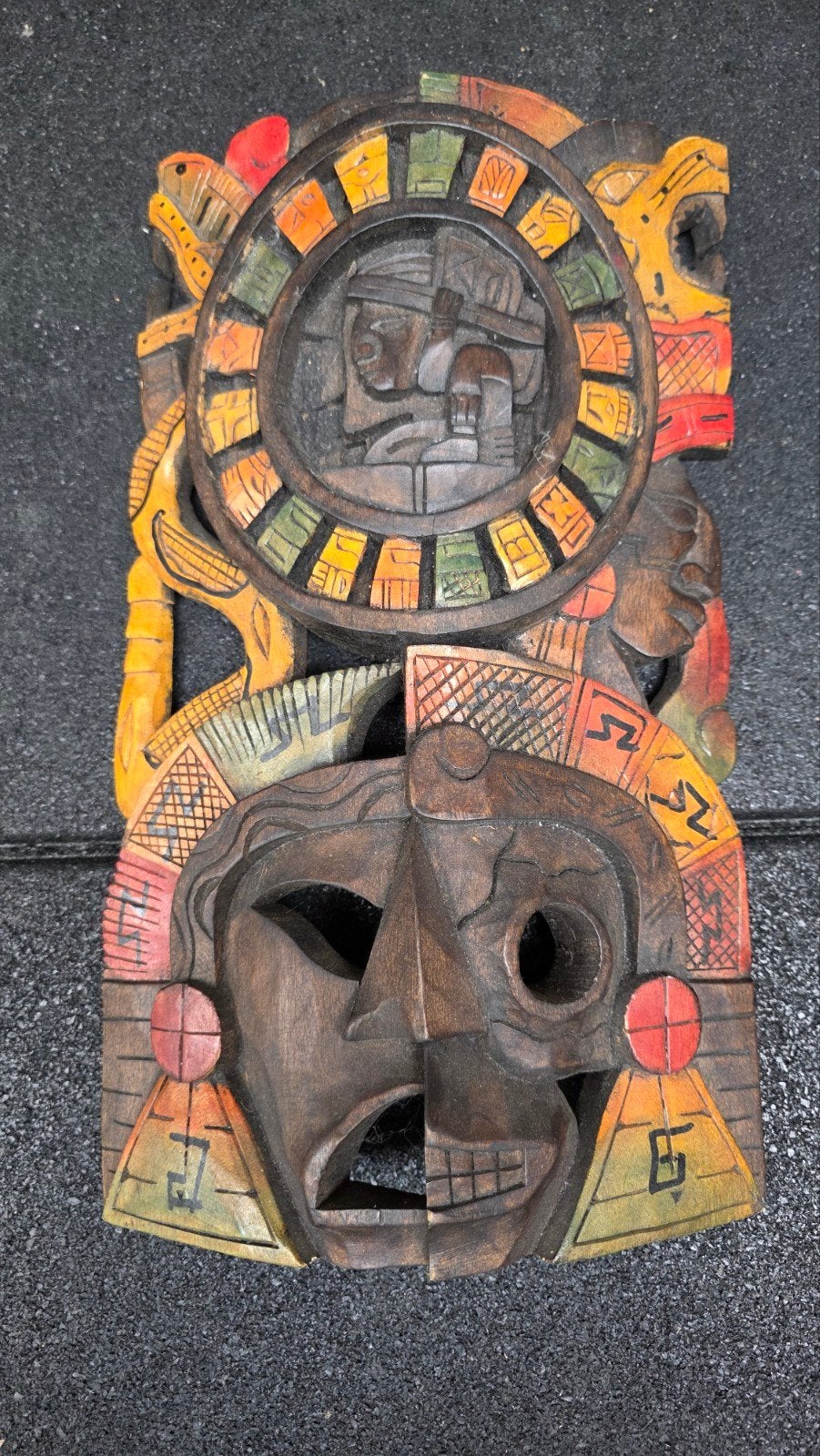 • Mexicaans Houten Wandmasker (Maya/Azteeks) – 39 cm, Antiek en Kunst, Ophalen of Verzenden