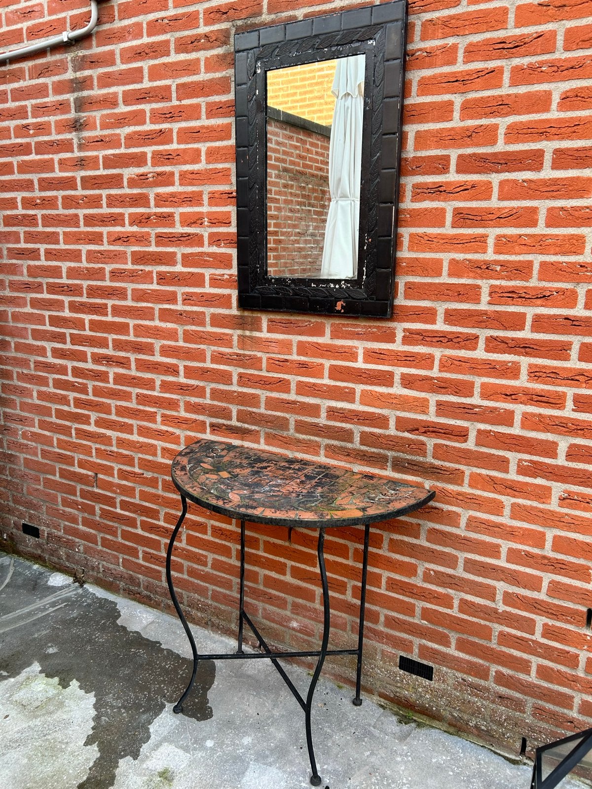 Smeedijzer  tuinsetje tafel met spiegel, Ophalen, Gebruikt