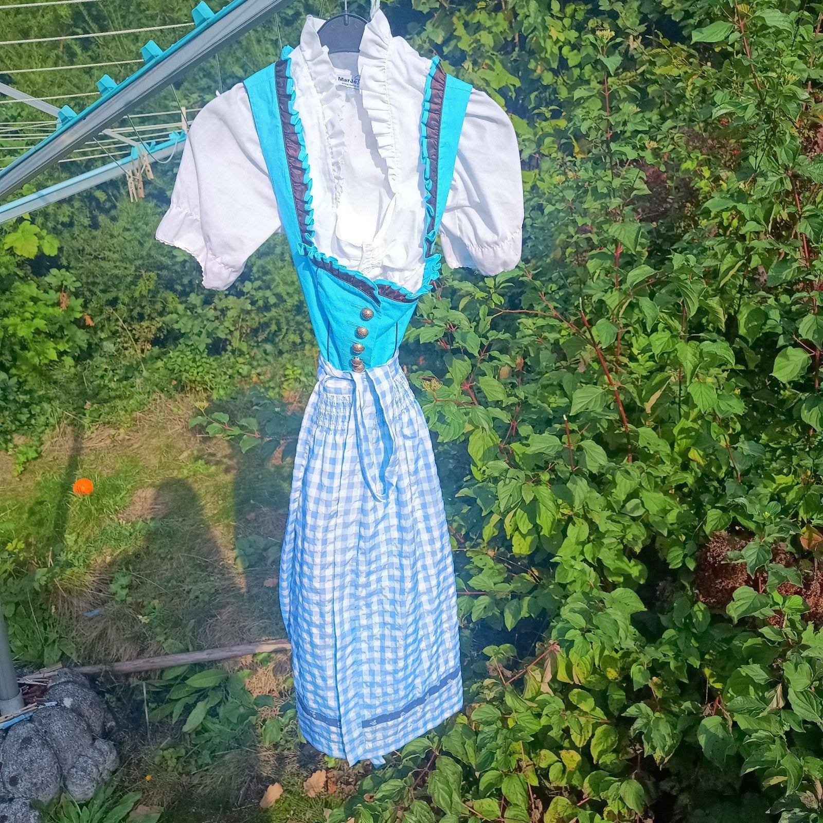 Kaiser Franz Josef 36 dirndl set jurk schort blouse blauw, Ophalen of Verzenden, Gedragen, Maat 36 (S), Overige thema's