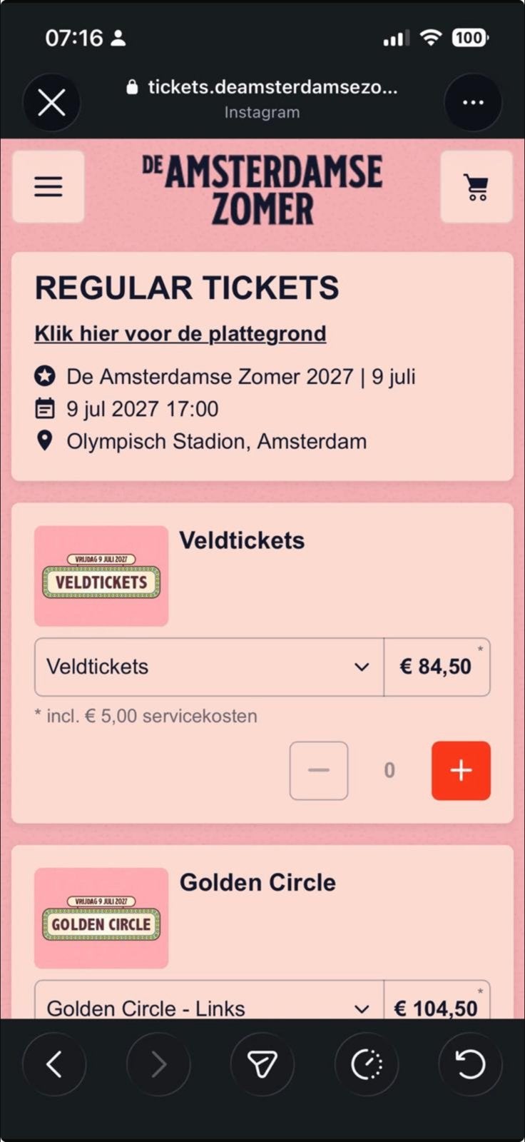 1x Veld ticket voor amsterdamse zomer 9 juli, Eén persoon