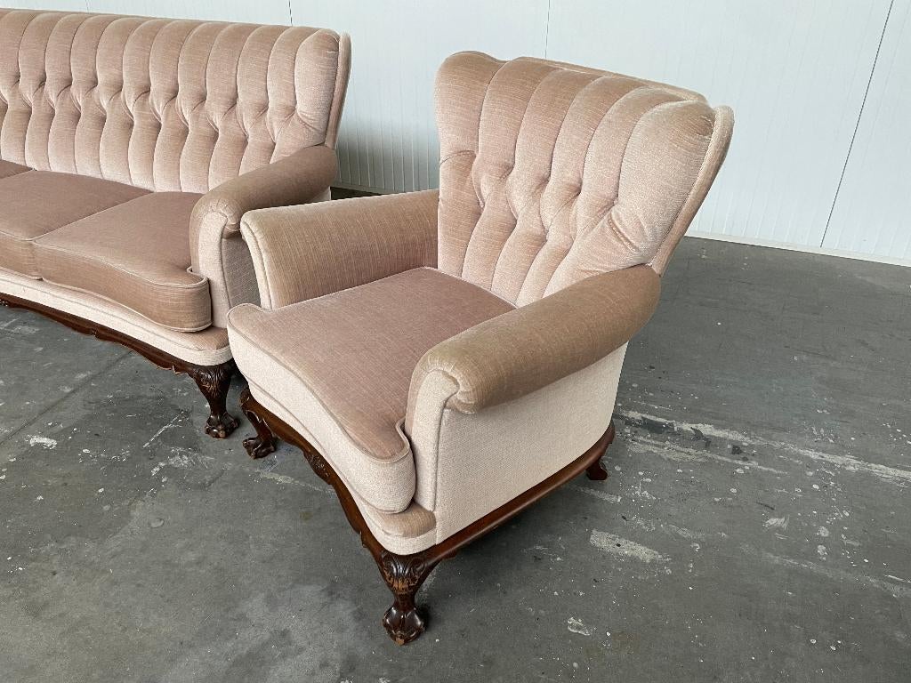 2 Antieke Fauteuils Vintage Retro 100% mohair Gecapitonneerd, Huis en Inrichting, Fauteuils, Ophalen, Gebruikt, 75 tot 100 cm