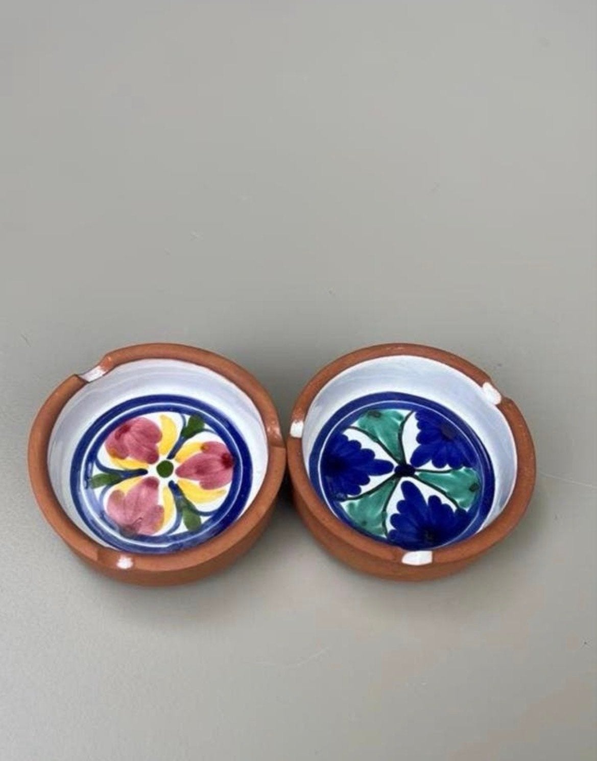 Set van 2 Vintage Handgeschilderde Terracotta Asbakken, Ophalen of Verzenden