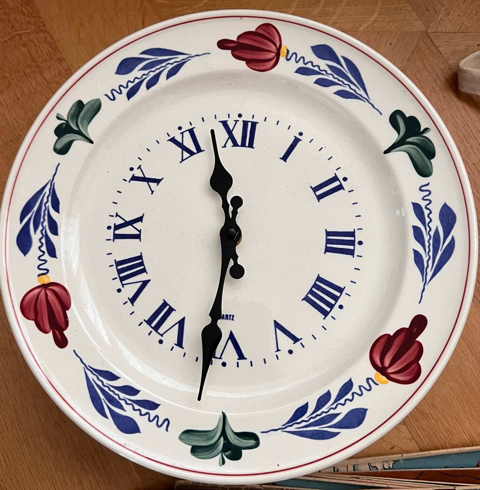 Vintage Boch Boerenbont Wandklok Keramiek Romeinse Cijfers, Ophalen of Verzenden