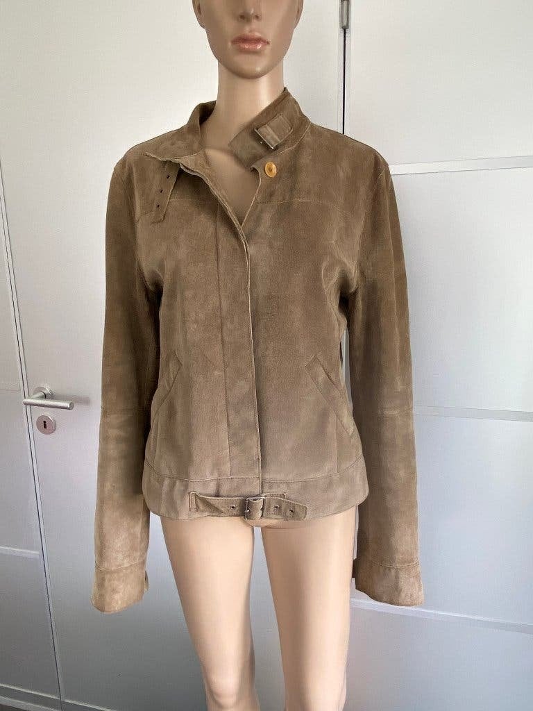 K238 Echt suede-leren jasje maat 40=M beige/bruin leer jas, Maat 38/40 (M), Part Two, Beige, Ophalen of Verzenden