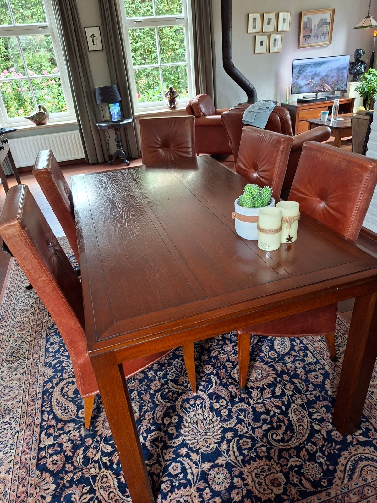 Eethoek met 6 stoelen tafel 1.60, Ophalen, Gebruikt, Rechthoekig, 50 tot 100 cm