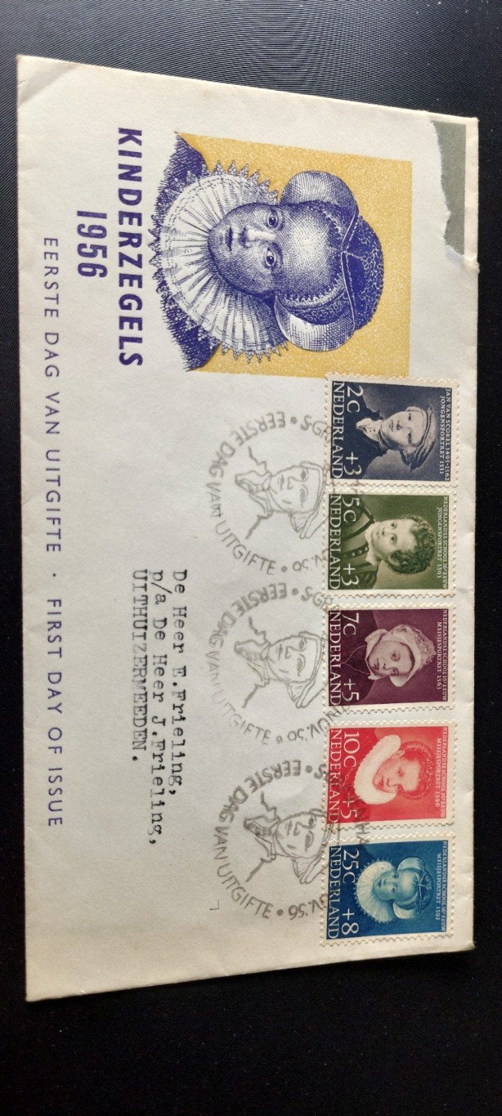 Eerste dagenvelope  E28 kinderzegels 1956., Postzegels en Munten, Postzegels | Eerstedagenveloppen, Ophalen, Beschreven, Nederland