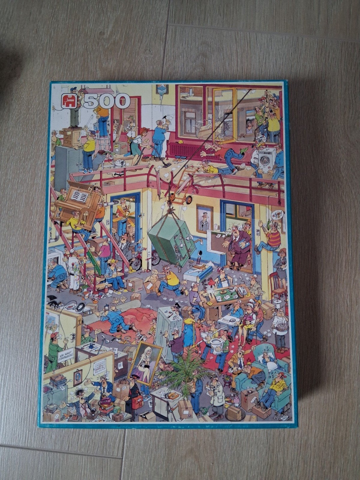 Jan v Haasteren puzzel Verhuiskoorts 500 st, Hobby en Vrije tijd, Denksport en Puzzels, Ophalen of Verzenden, 500 t/m 1500 stukjes