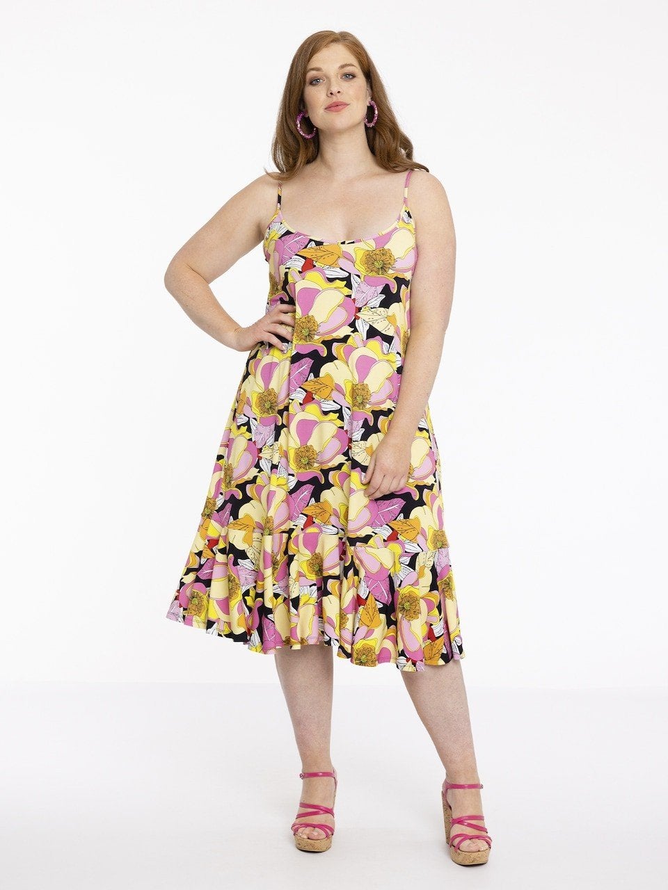 nieuwe jurk Yoek plussize S 42-44 Floral roze oranje zwart, Yoek, Jurk, Nieuw, Ophalen of Verzenden