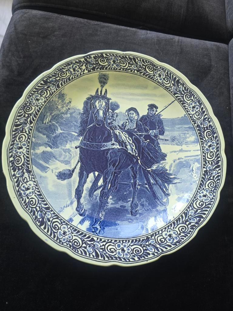 Delfts Blauw Wandbord - Paard en Sleetocht, Ophalen of Verzenden