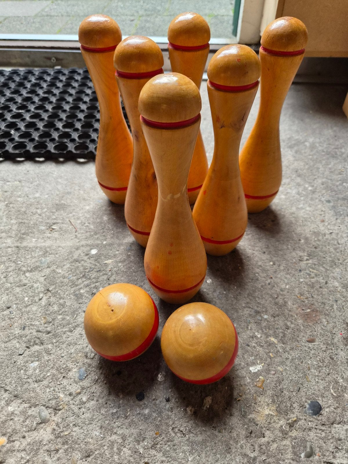 Houten kegelspel met rode draagtas, Ophalen of Verzenden, Gebruikt, Rood, Softcase