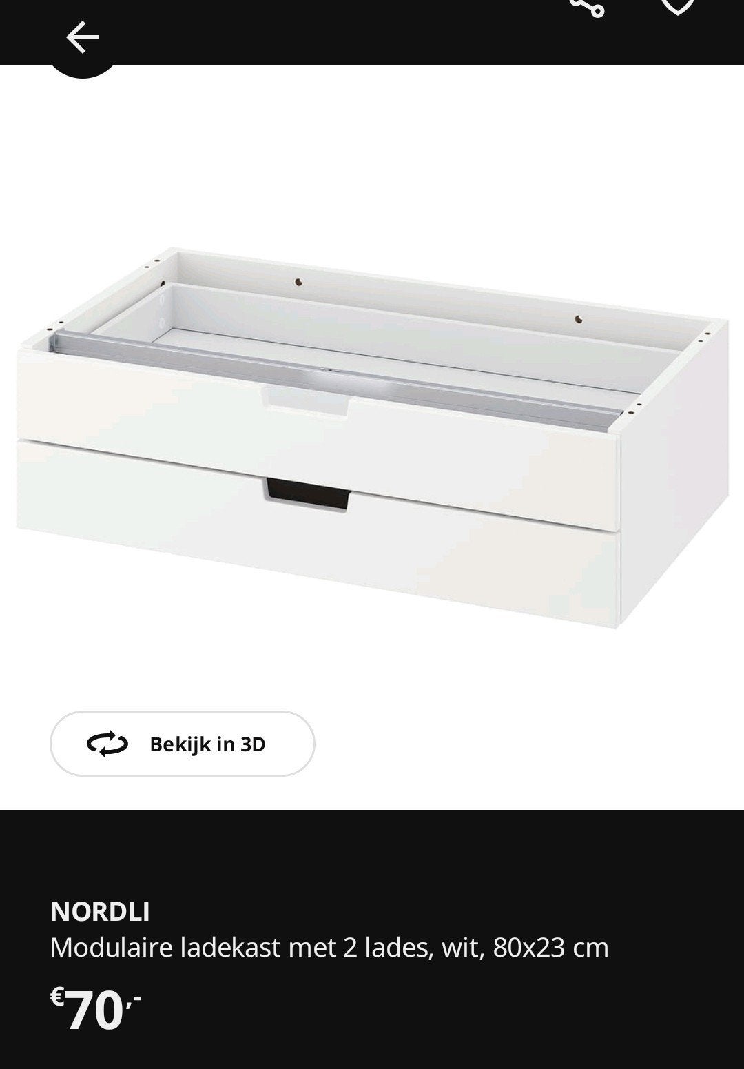 Ikea Nordli opzetstuk, Ophalen, 25 tot 50 cm, Minder dan 100 cm