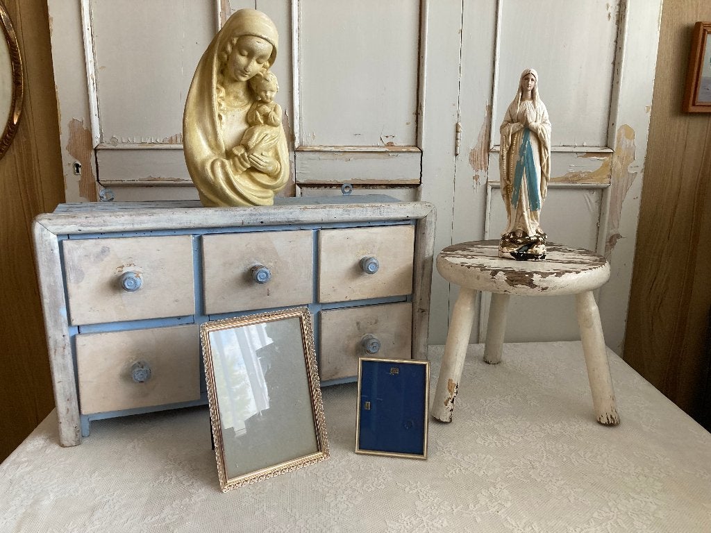 Brocante ladekastje - melkkrukje - buste Maria - Mariabeeld, Ophalen