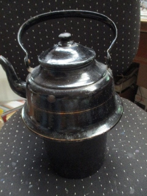 Zakketel, email, zwart met gouden bies, Ophalen of Verzenden