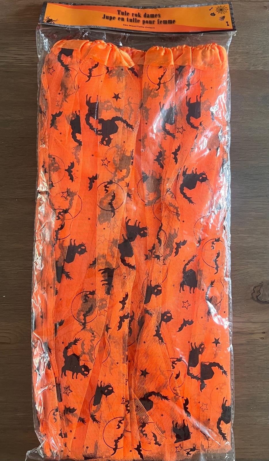 Halloween Tule Rok Dames -Oranje met Spookjes en Vleermuizen, Ophalen of Verzenden, Nieuw, Halloween, Kleding