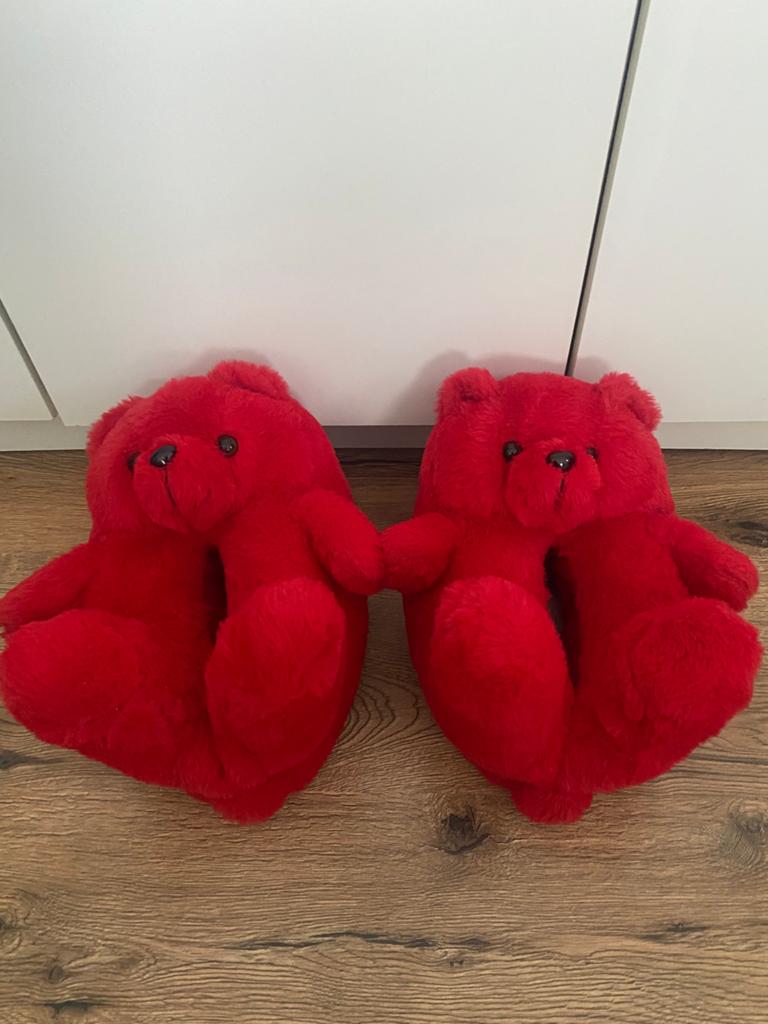 Rode Fluffy Beren Sloffen - One Size, Verzenden, Gedragen, Rood, Pantoffels of Sloffen