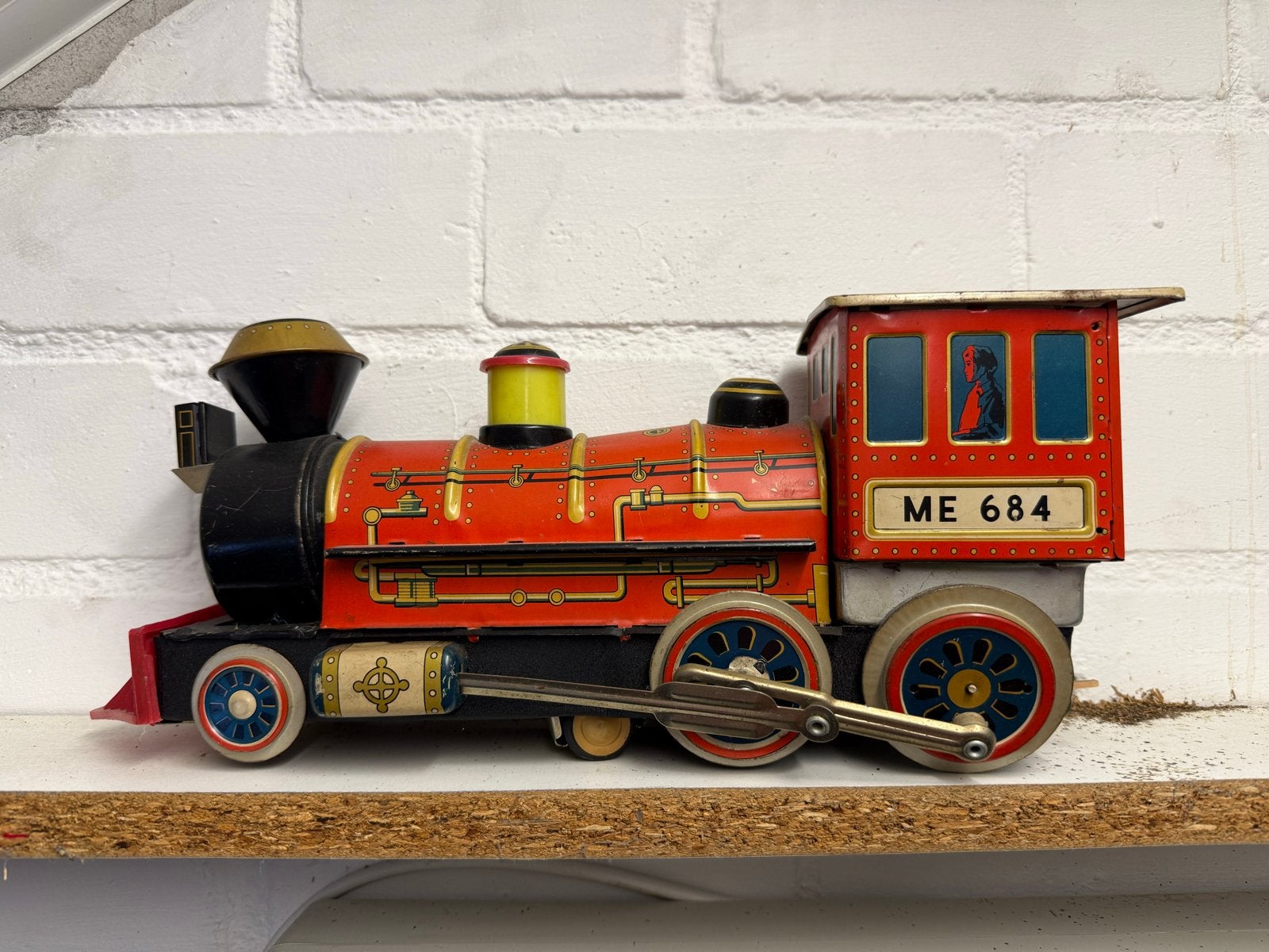 Vintage blikken speelgoedtrein - locomotief, Ophalen, Gebruikt