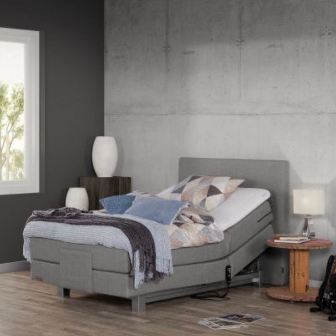 Boxspring Seniorenbed 120 x 200 Caresse Elektrisch - ZGAN, Ophalen, Zo goed als nieuw, Twijfelaar, 120 cm