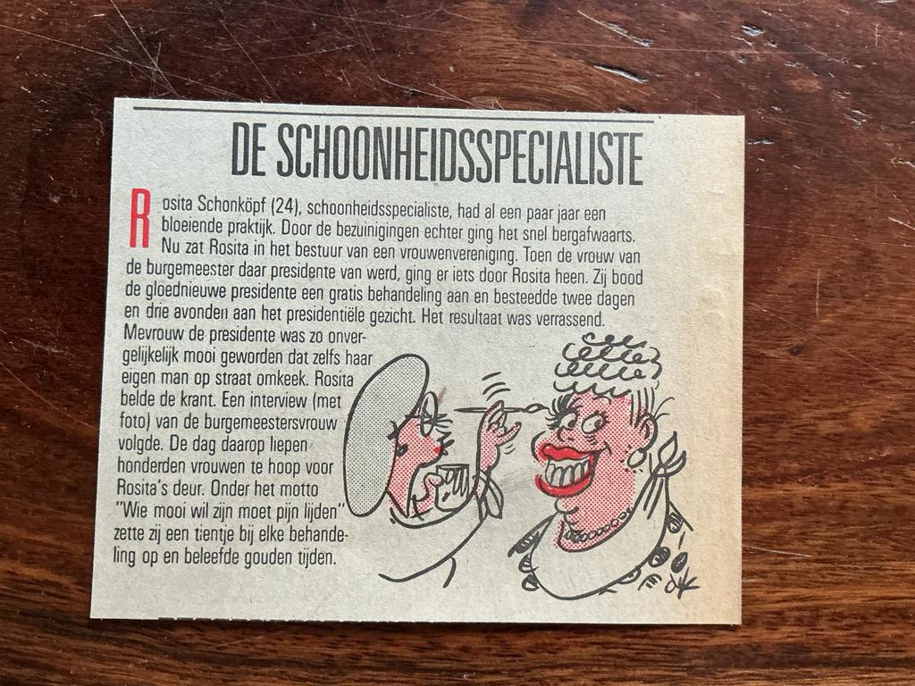 Karikatuur Dik Bruynesteyn De Schoonheidsspecialiste 1986, Ophalen of Verzenden, Knipsel(s)