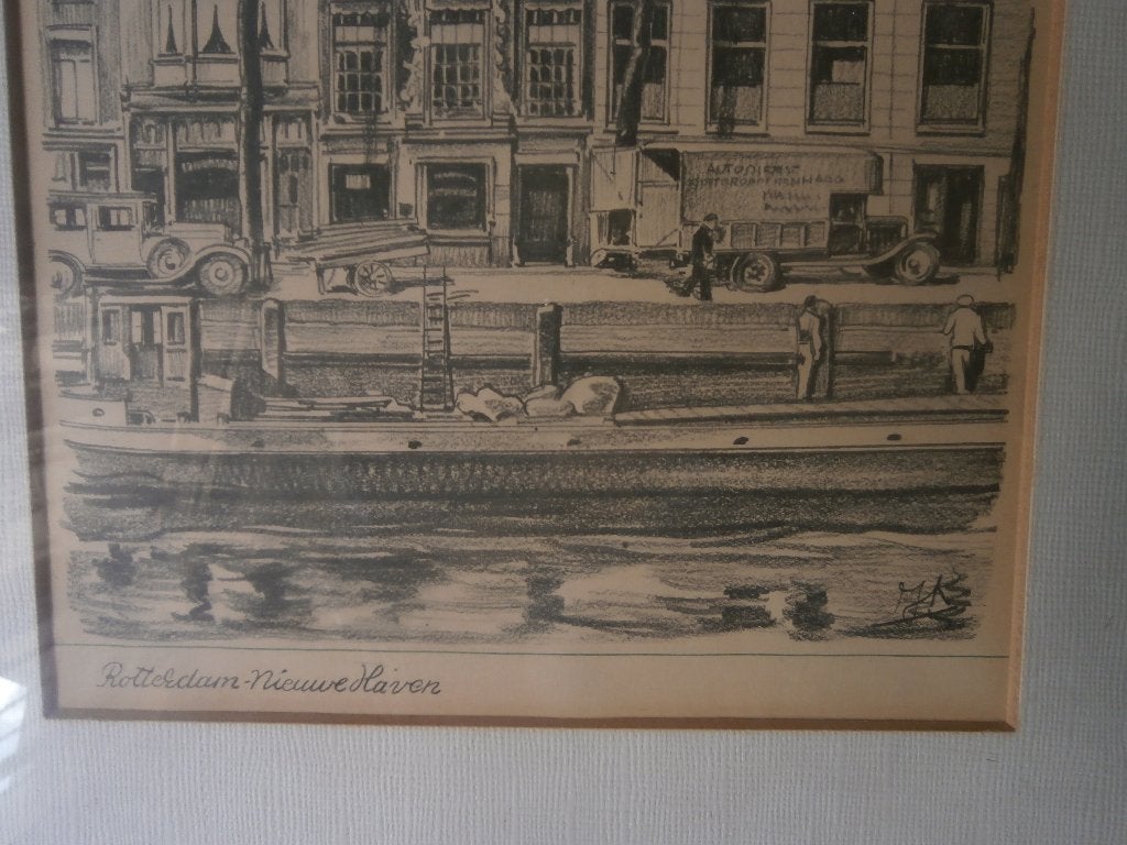 2 Prenten Oud Rotterdam, Nieuwehaven en Spuihaven, Verzamelen, Ophalen of Verzenden, Voor 1940, Gebruikt, Overige onderwerpen