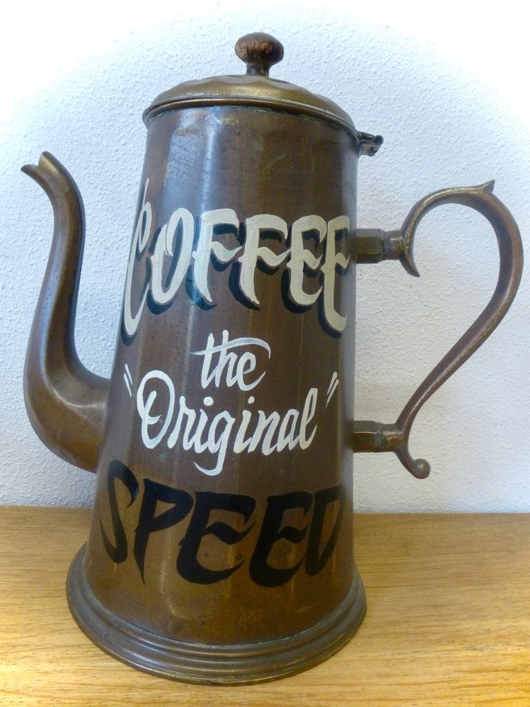 Unieke metalen koffie pot / Coffee Speed / tattoo / mancave, Ophalen of Verzenden