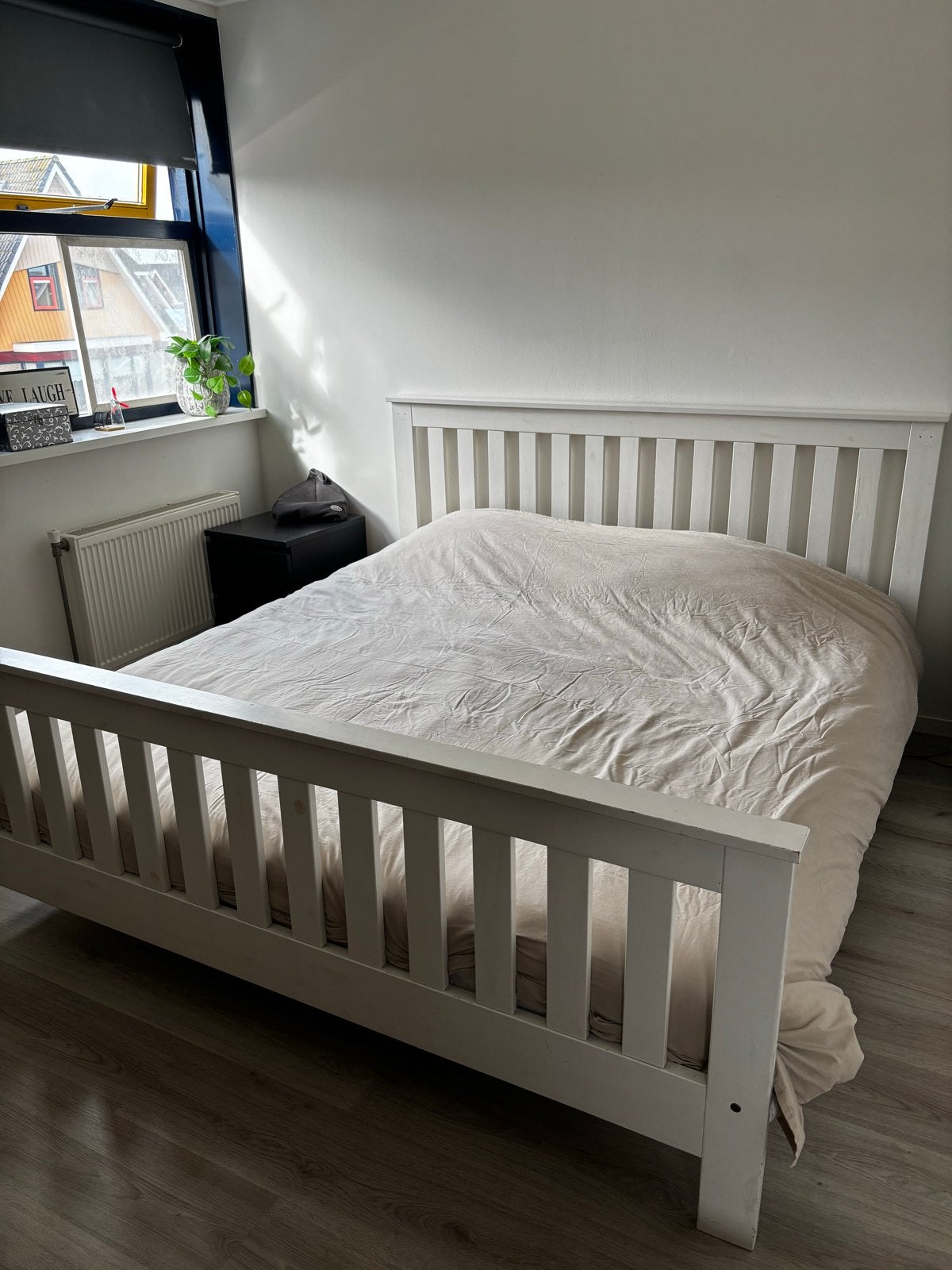 Wit houten tweepersoonsbed 180x200 cm, Ophalen, Gebruikt, Wit, Tweepersoons