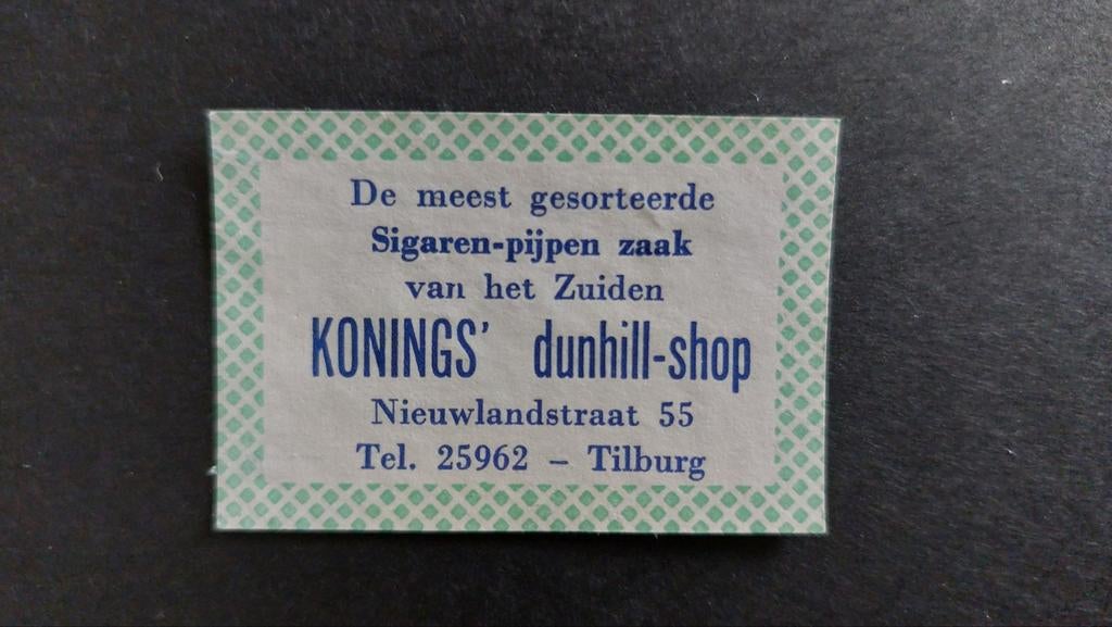 Luciferetiket, Tilburg, Konings' dunhill-shop sigaren-pijpen, Verzenden, Zo goed als nieuw, Luciferdoosjes of -merken