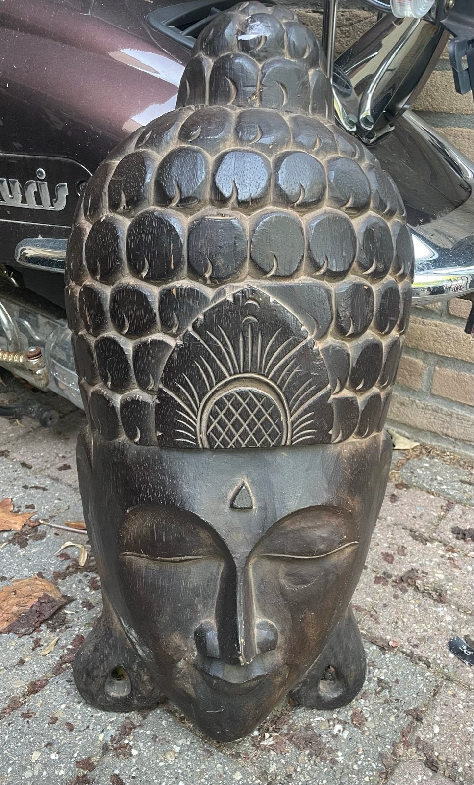 Mooi houten Boeddha decoratie hoofd, Ophalen, Gebruikt, Hout, Bruin