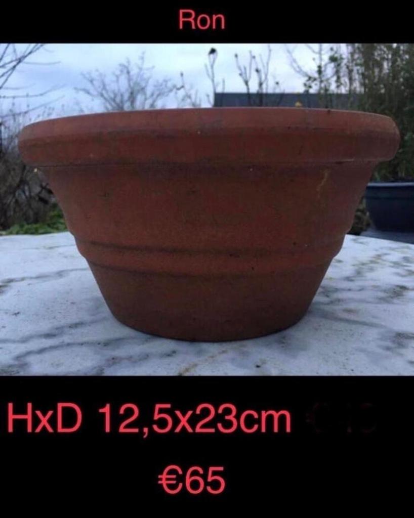Oude terracotta bloempotten in diverse maten, Gebruikt, Rond, Ophalen of Verzenden, Balkon