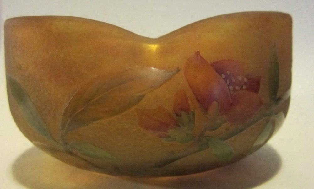 Antiek cameo glazen Daum Nancy coupe, bloemen, Antiek en Kunst, Verzenden