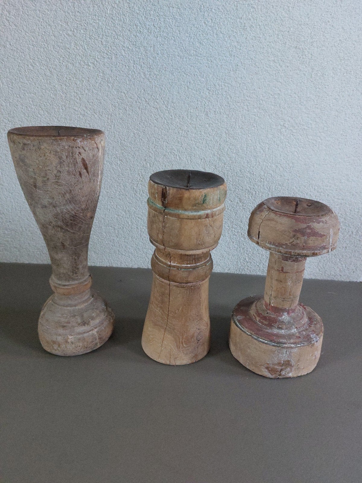 Set van 3 rustieke houten kandelaars, Ophalen of Verzenden, Overige materialen