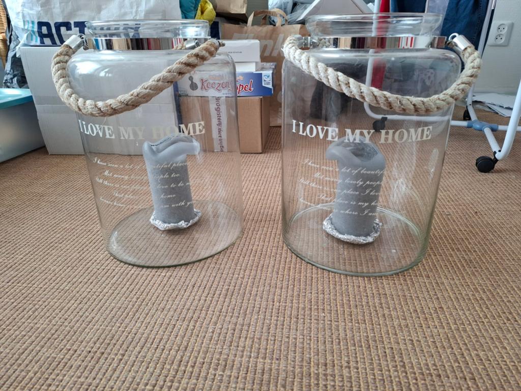 2 prachtige windlichten, kandelaars, vazen . Brocante, Ophalen, Zo goed als nieuw, Overige materialen